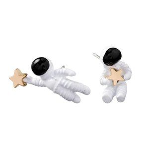 White Black Star Astronaut Cute Stud Earrings